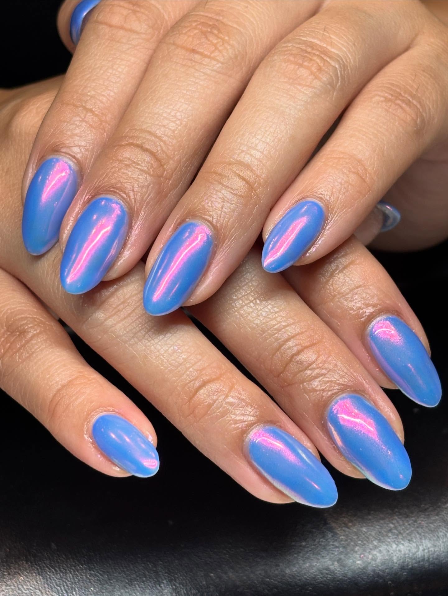 @paintboxnails purple chrome short almond nail designs