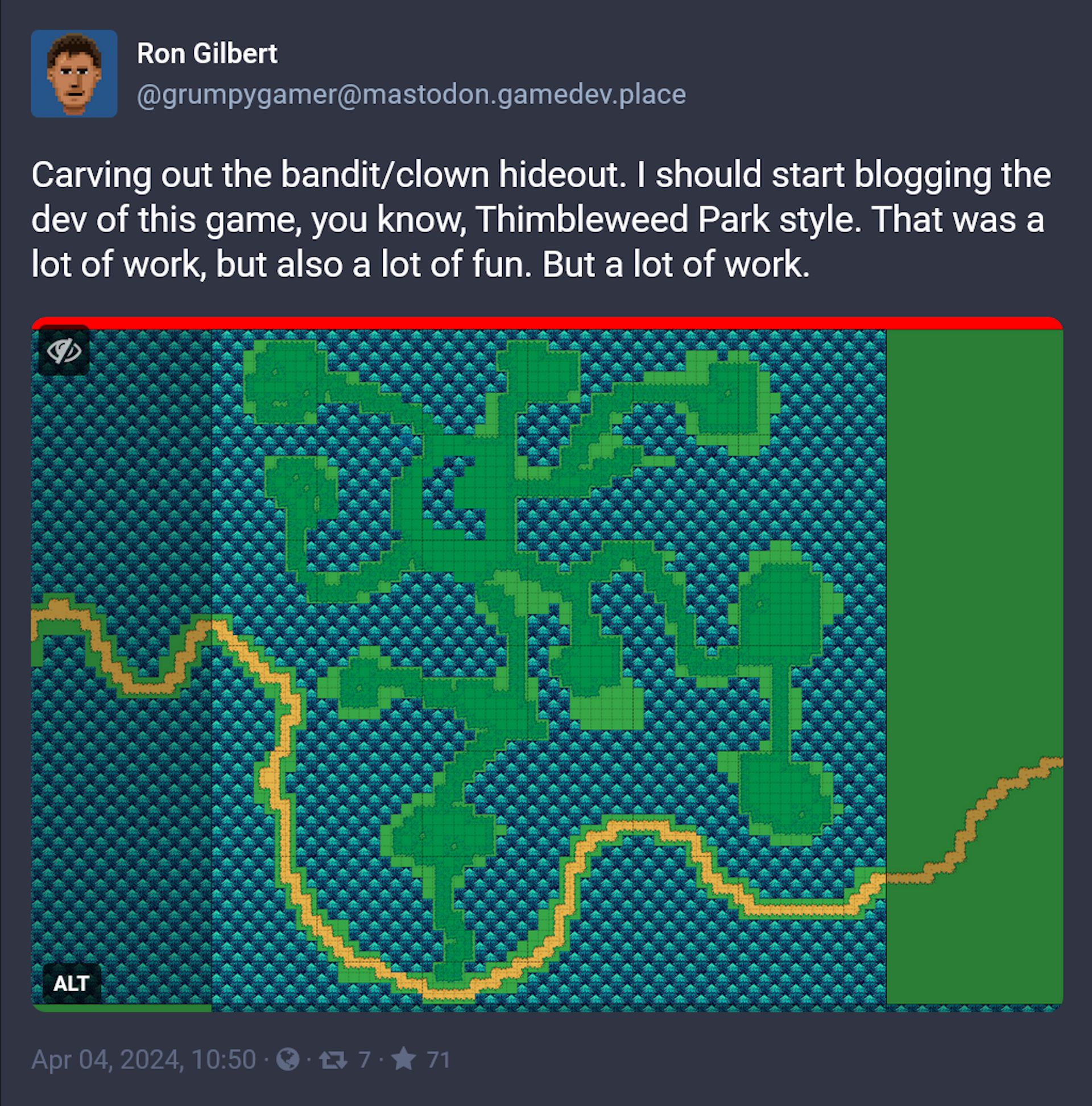 In-progress image of Ron Gilbert's next game: classic Zelda meets Diablo meets Thimbleweed Park