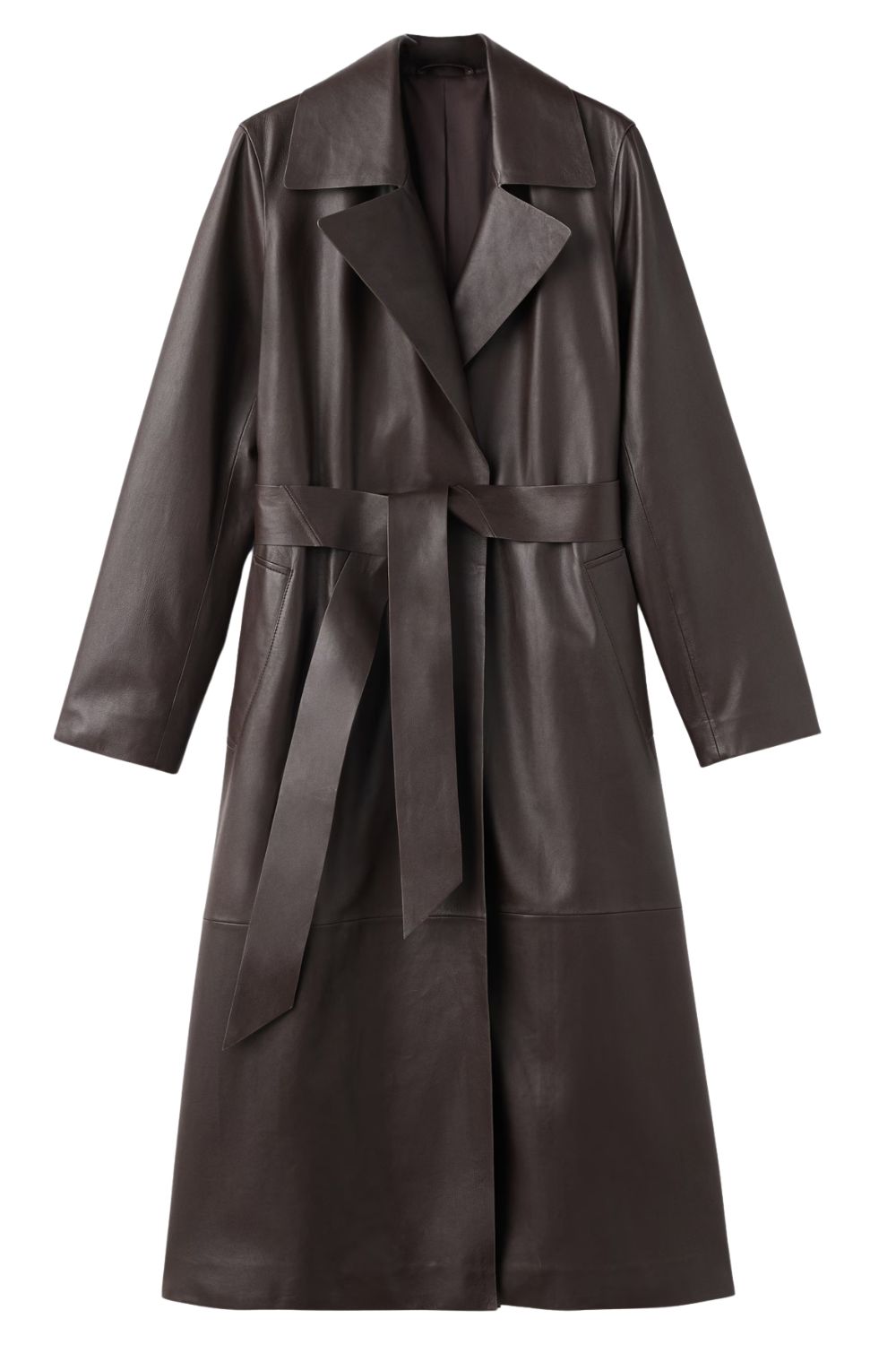 Mango 100% Leather Trench Coat With Belt