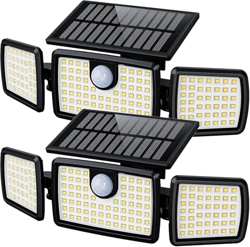Mihani Solar Flood Lights Outdoor, 2500lm Motion Sensor Security Lights With 270&amp;deg; Wide Angle, Ip65 Waterproof, 3 Heads Solar Outdoor Lights for Patio, Yard, House, Garage (non-Remote, 2 Pack)