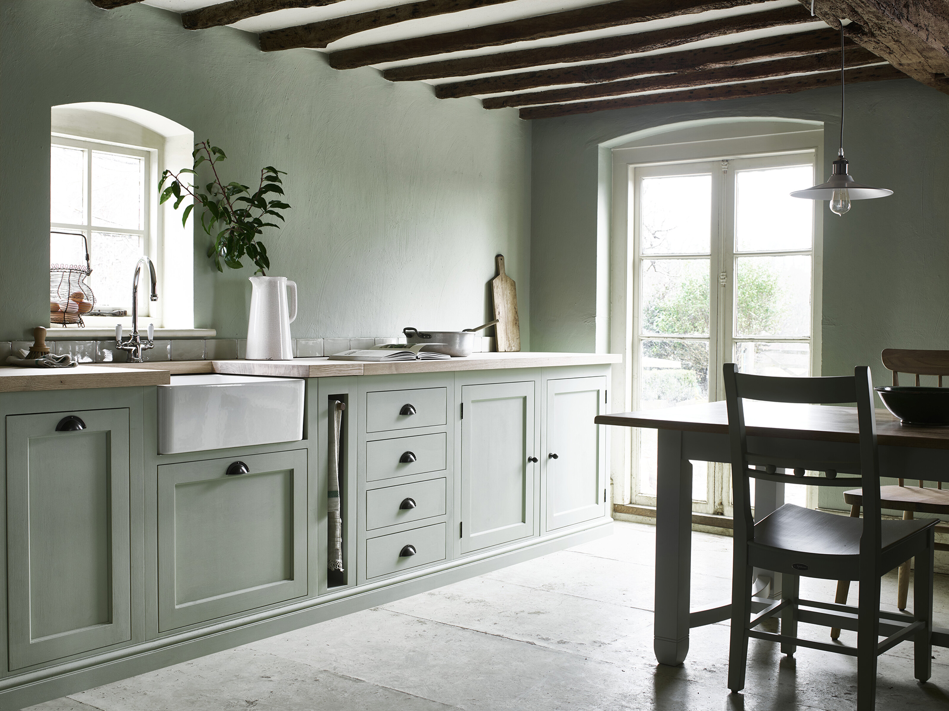cottage kitchen in olive green