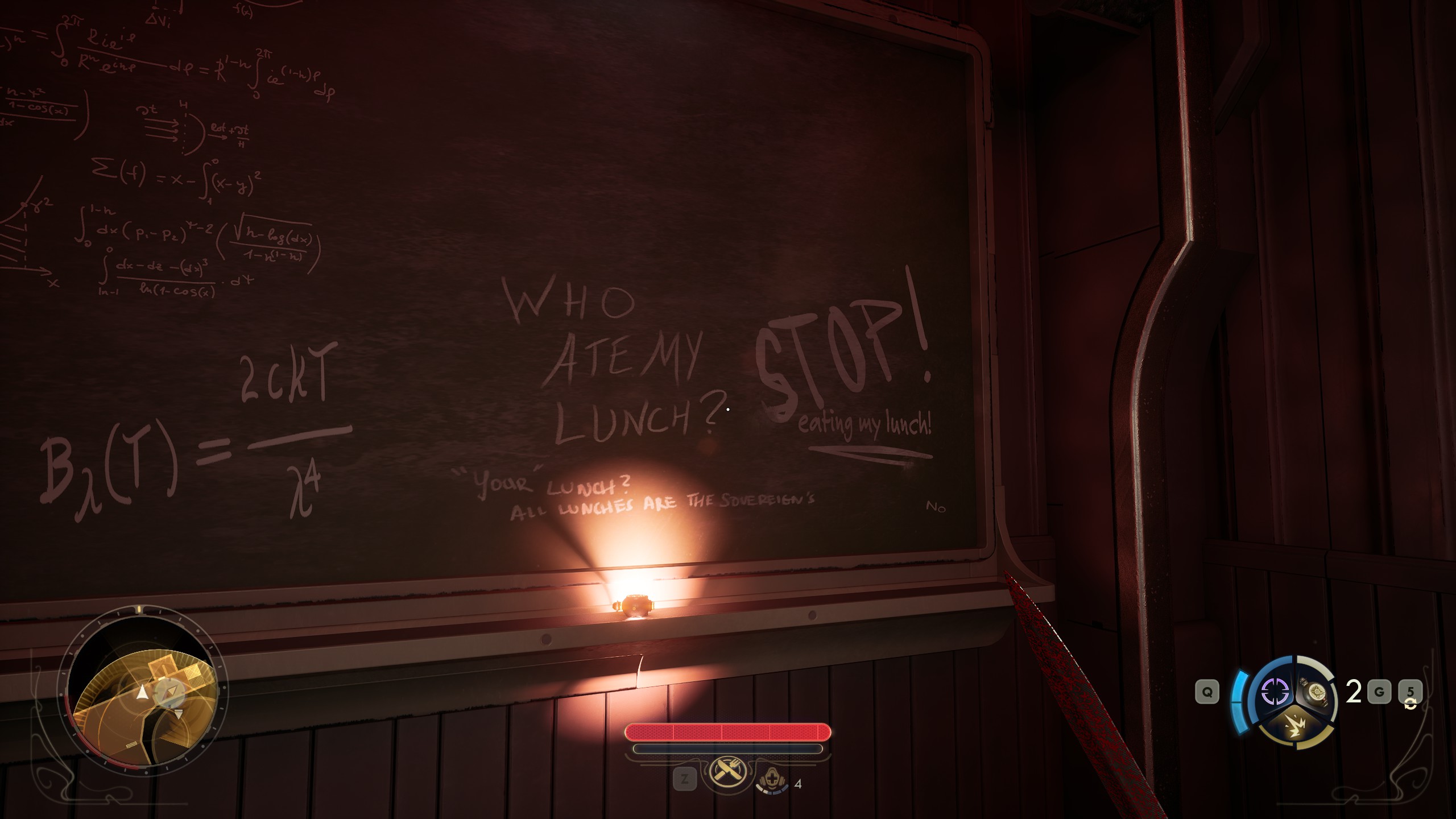 "Who ate my lunch?" chalkboard message in The Outer Worlds 2