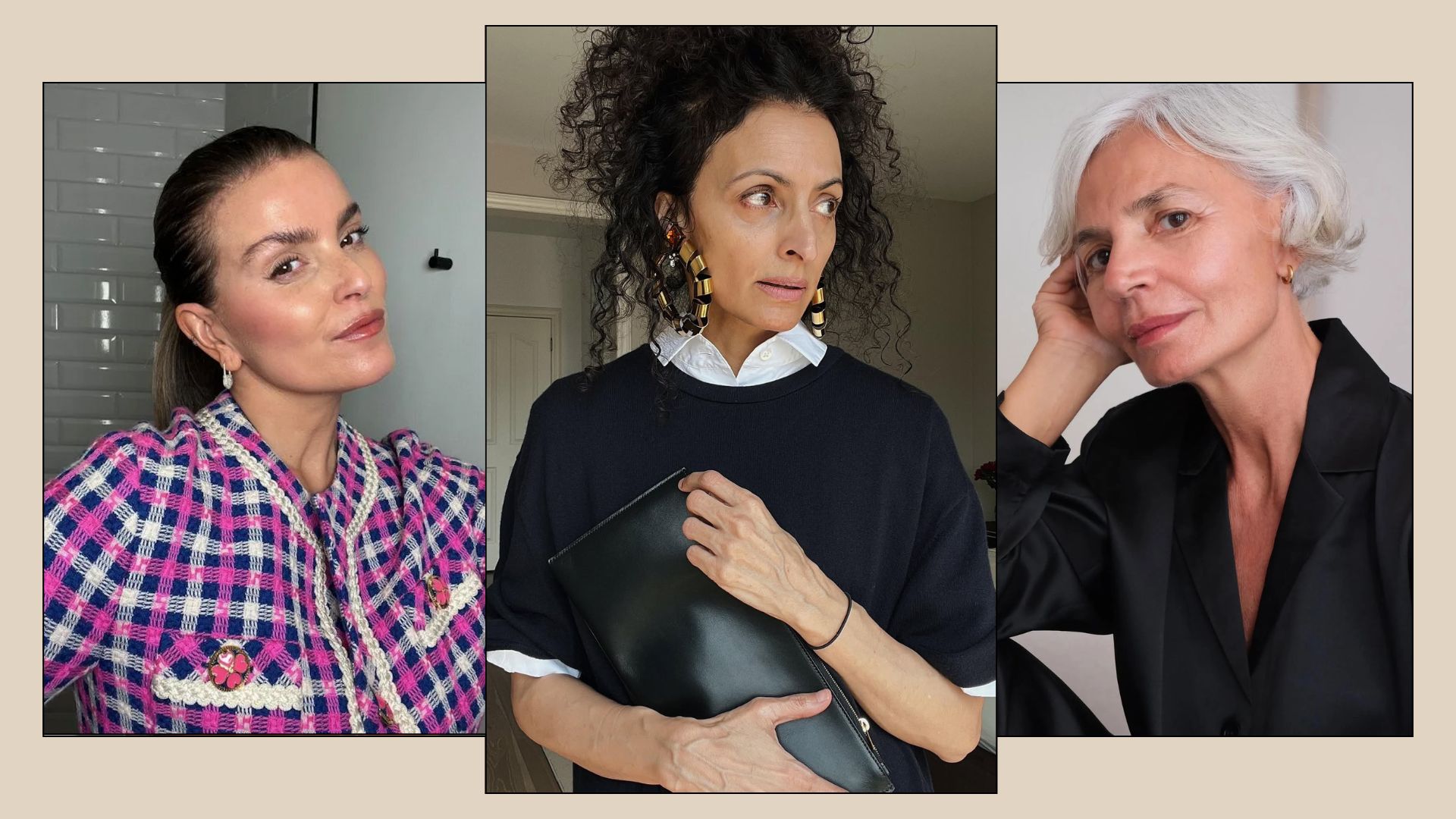 A collage with mature influencers with glowing skin