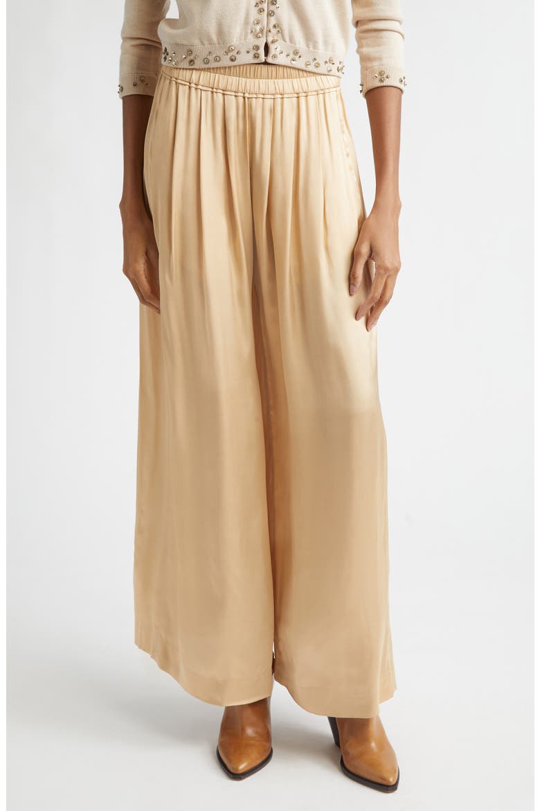 Nolia Gathered Satin Wide Leg Pants