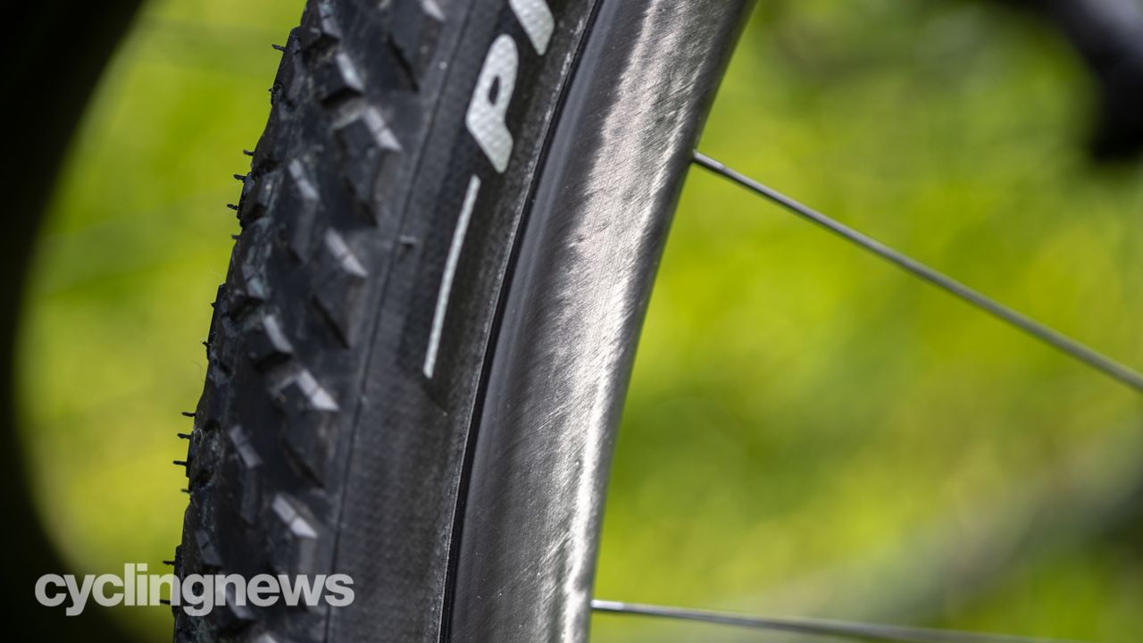 HED Emporia GC3 Pro gravel wheelset detail of carbon in the sun