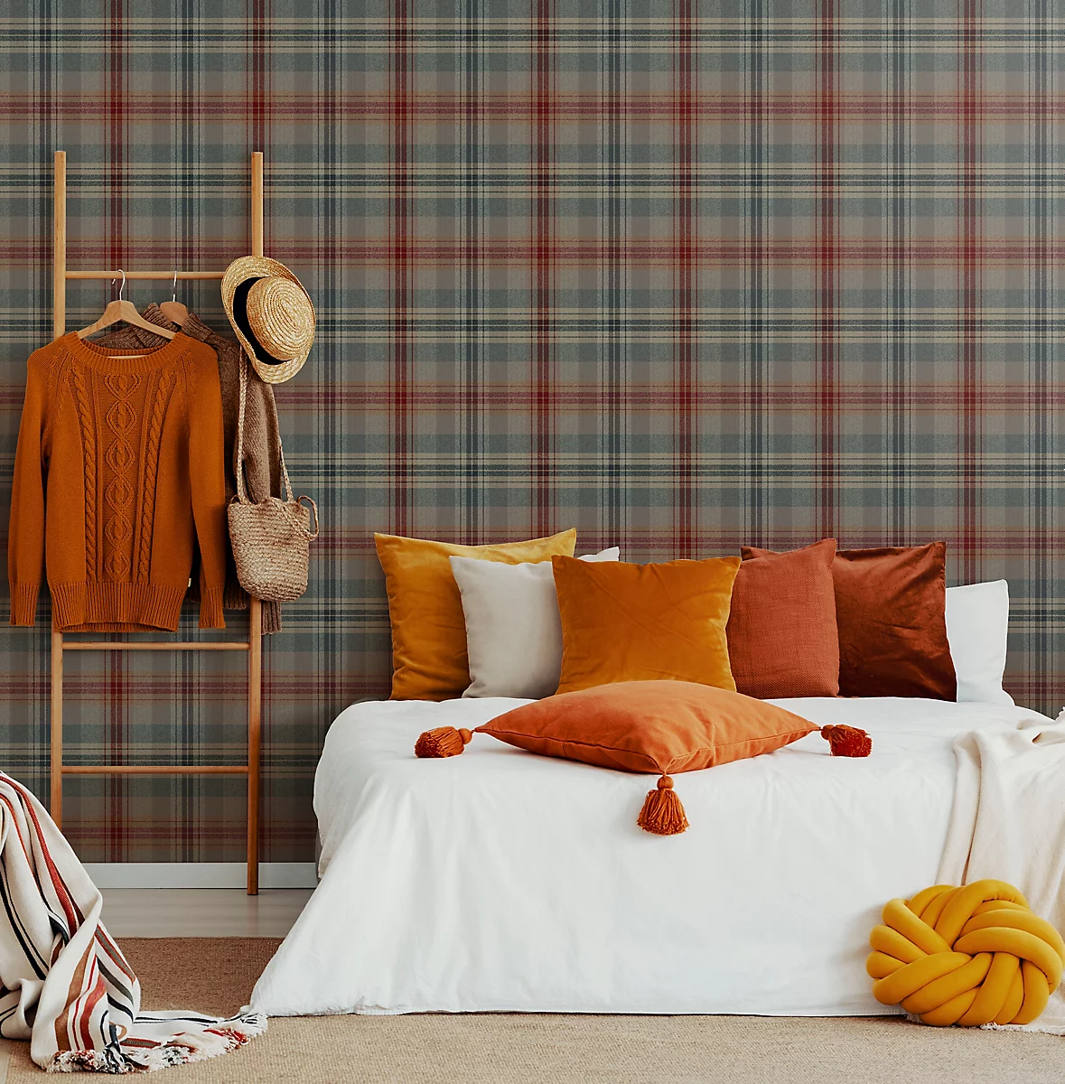 Fresco Cosy Green &amp;amp; red Tartan Smooth Wallpaper