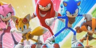 Amy, Tails, Knuckles, Sonic, and Sticks