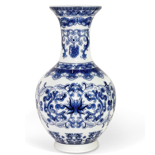 white porcelain vase with blue floral design