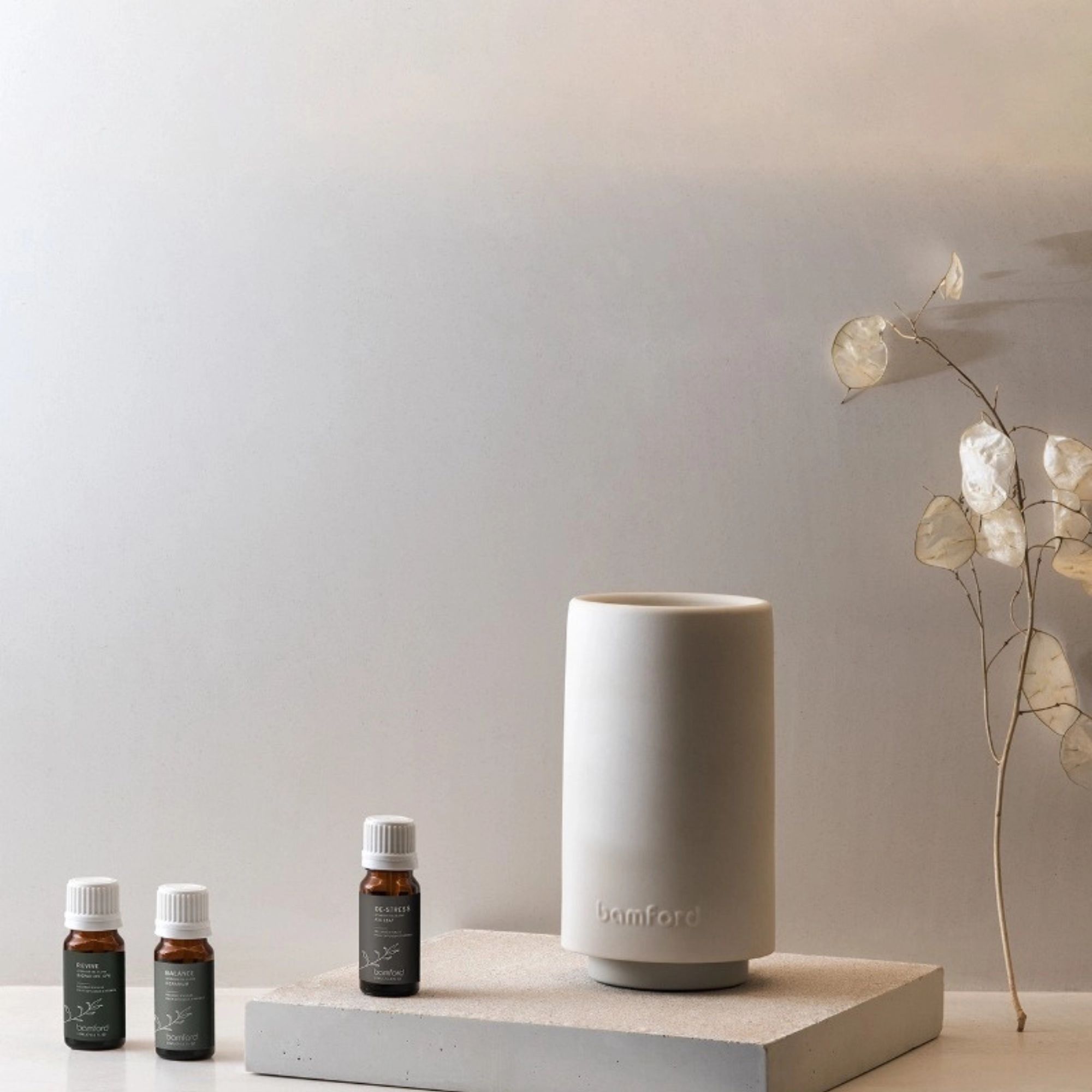 Bamford Essential Oil Diffuser against a cream background.