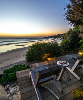 Malibu Mansion decking area leading to private beach