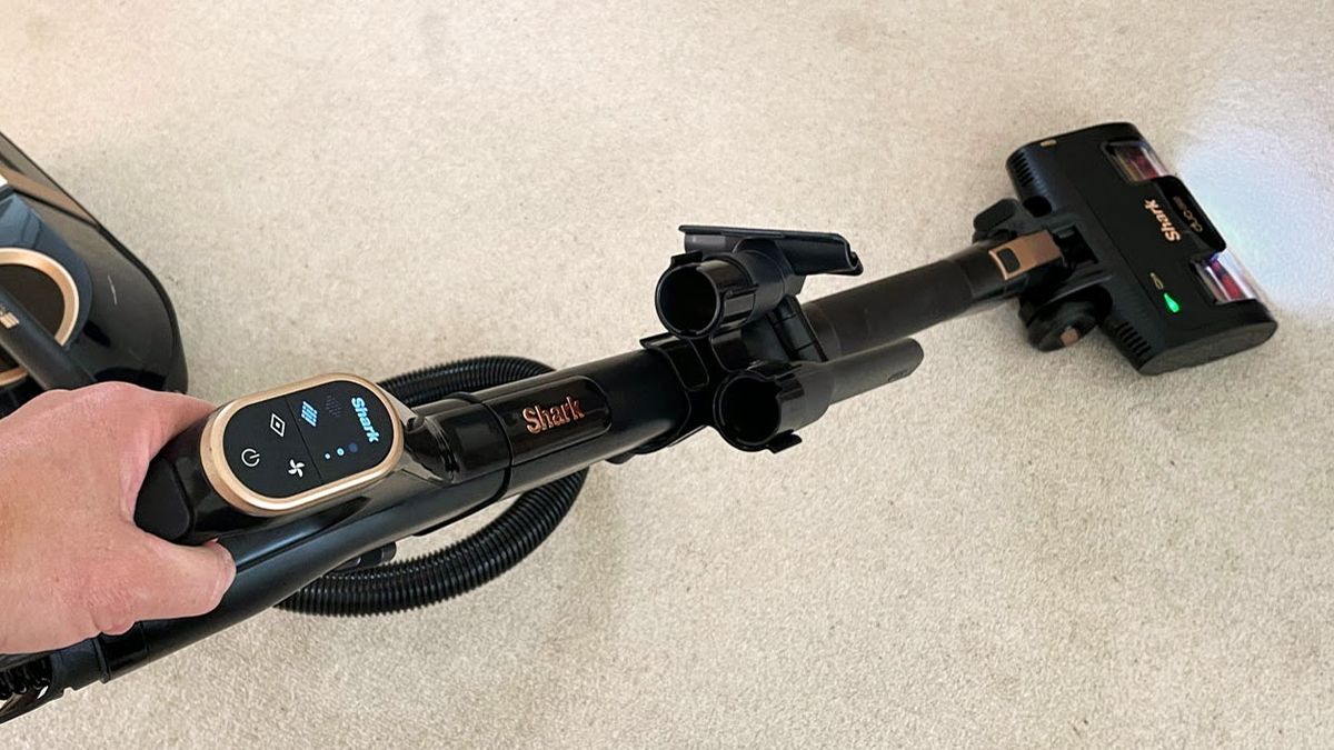 Shark Vertex Bagless Corded Canister Vacuum being tested
