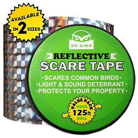 De-Bird Scare Tape - Weatherproof Reflective Tape - Seagull Reflective Ribbon for Balcony &amp;amp; Patio Deterrent - Reusable Goose Deterrent Scare Ribbon - 125 Ft Roll, Garden Style
