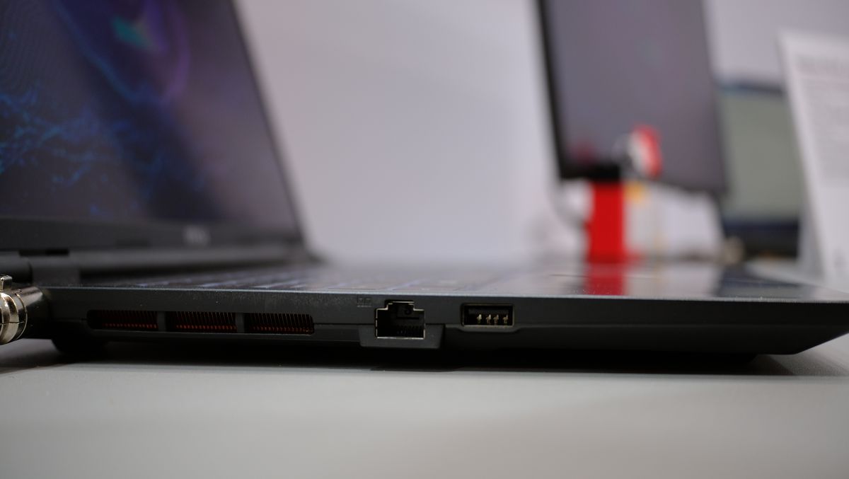 Close up of the ports on the left side of the MSI Venture at CES 2025