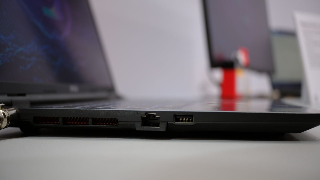 Close up of the ports on the left side of the MSI Venture at CES 2025
