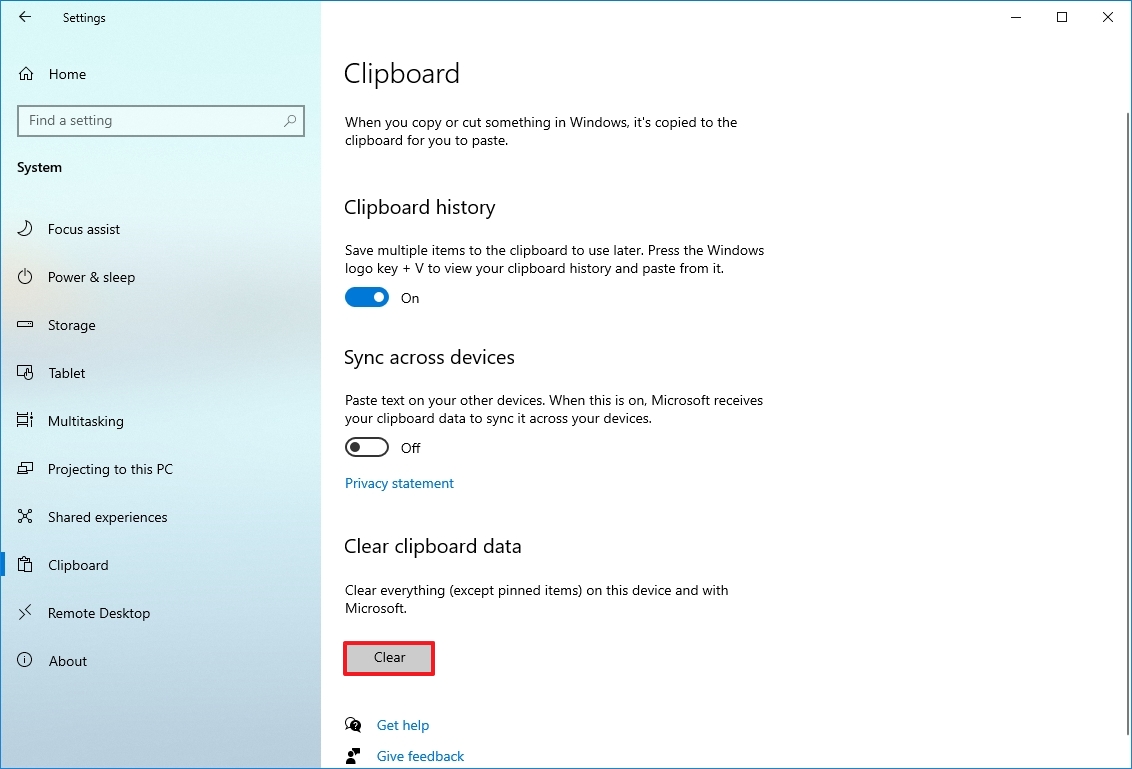 Borrar datos del portapapeles en Windows 10