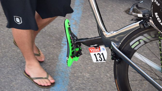Cavendish's Astute saddle has a colour-coordinated green shell visible from the underside