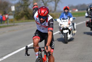 DE PANNE BELGIUM MARCH 24 Fernando Gaviria Rendon of Colombia and Team UAE Team Emirates during the 45th Oxyclean Brugge De Panne 2021 Men Classic a 2039km race from Brugge to De Panne OxycleanClassic on March 24 2021 in De Panne Belgium Photo by Luc ClaessenGetty Images