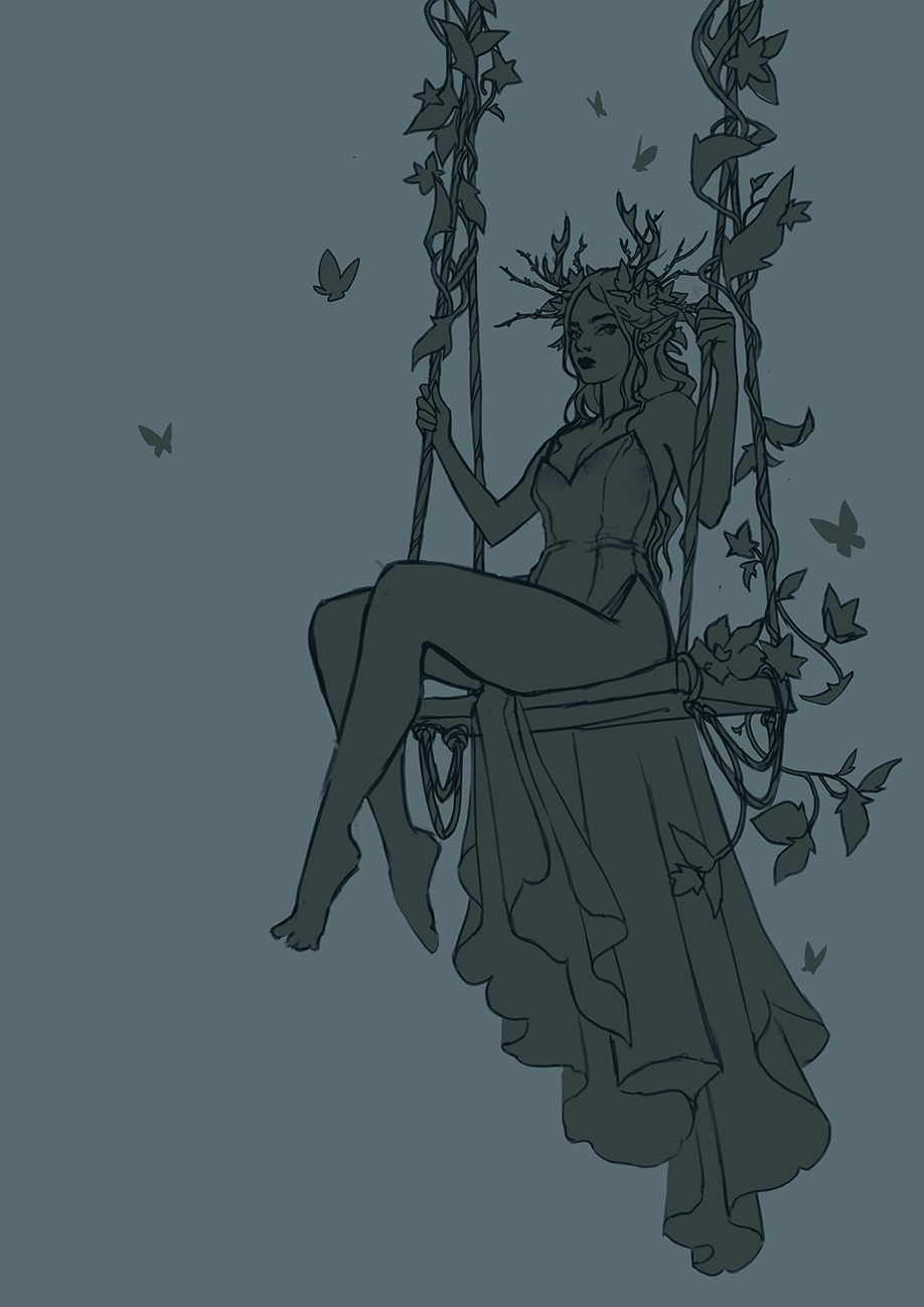 Digital art showing a fairy on a swing