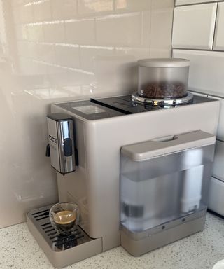 Making an espresso using the De'Longhi Rivelia full-automatic coffee maker
