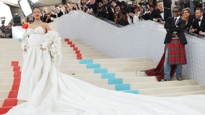 A$AP Rocky and Rihanna at the 2023 Met Gala: Karl Lagerfeld: A Line of Beauty held at the Metropolitan Museum of Art on May 1, 2023 in New York, New York. (Photo by Michael Buckner/Variety via Getty Images)