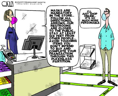 Editorial Cartoon U.S. shopping stores coronavirus restrictions