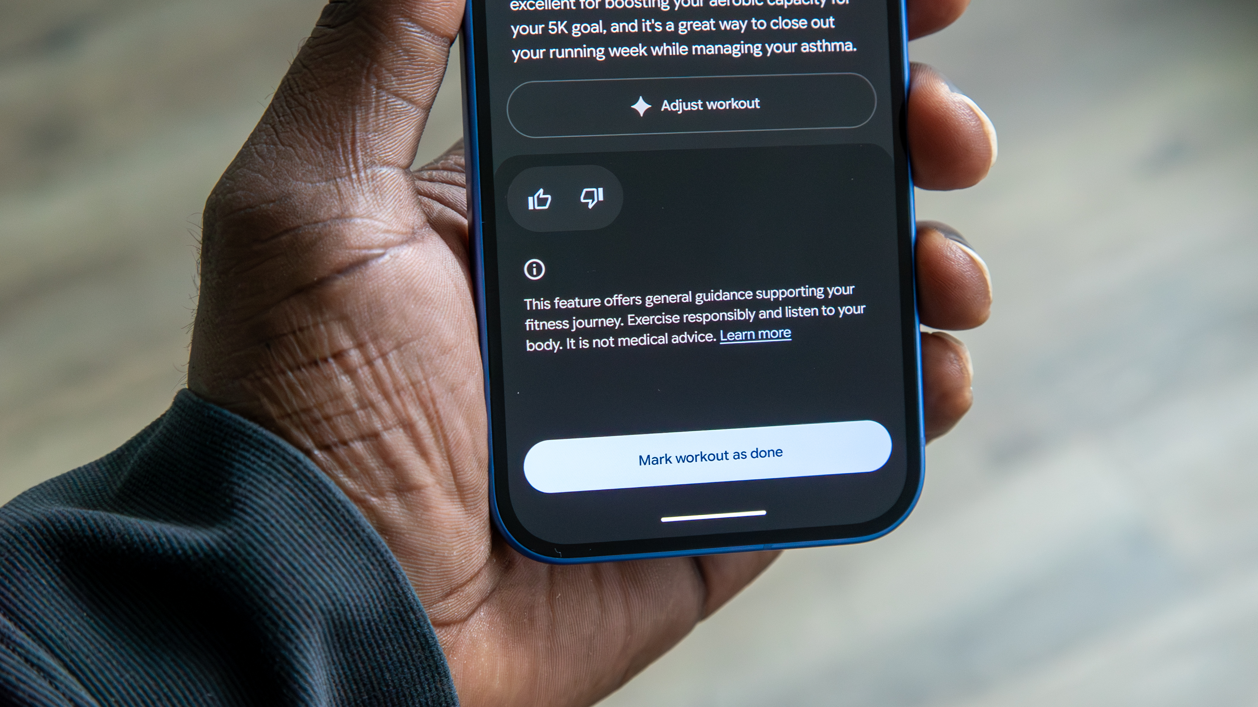 Fitbit personal health coach "Mark workout as done" button