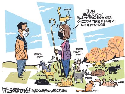 Editorial Cartoon U.S. remote learning teacher herding cats