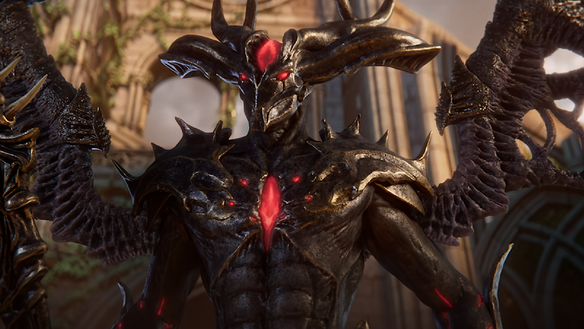 A wide-horned demon from Ashes of Creation stands intimidatingly during the collapsing MMO's trailer.