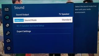 A screenshot of the sound settings on the Samsung Q80T QLED TV