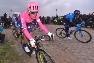 Cobbles specialist Breschel in action at his final Paris-Roubaix in 2019, where he finished 60th