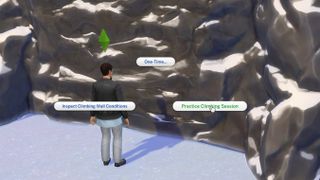 Practicing The Sims 4 Snowy Escape rock climbing skill