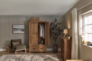 Wooden furniture in large bedroom