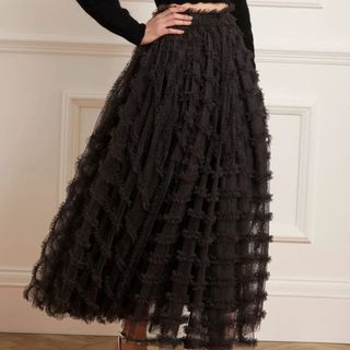 black ruffled maxi tulle skirt