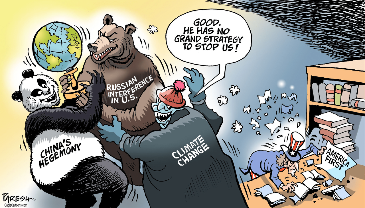 Political Cartoon U.S. America First Climate Change Grand Strategy