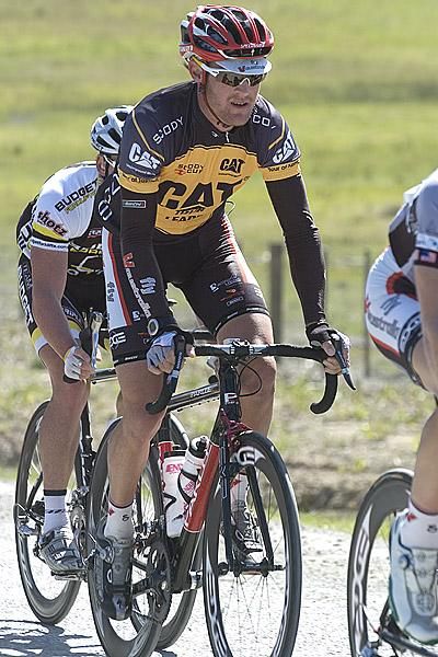 CAT Tour of Tasmania leader Bernard Sulzberger (Fly V Australia) was familiar with the roads on stage eight; Sulzberger can often be found with younger brother Wes and a few others training in this region.