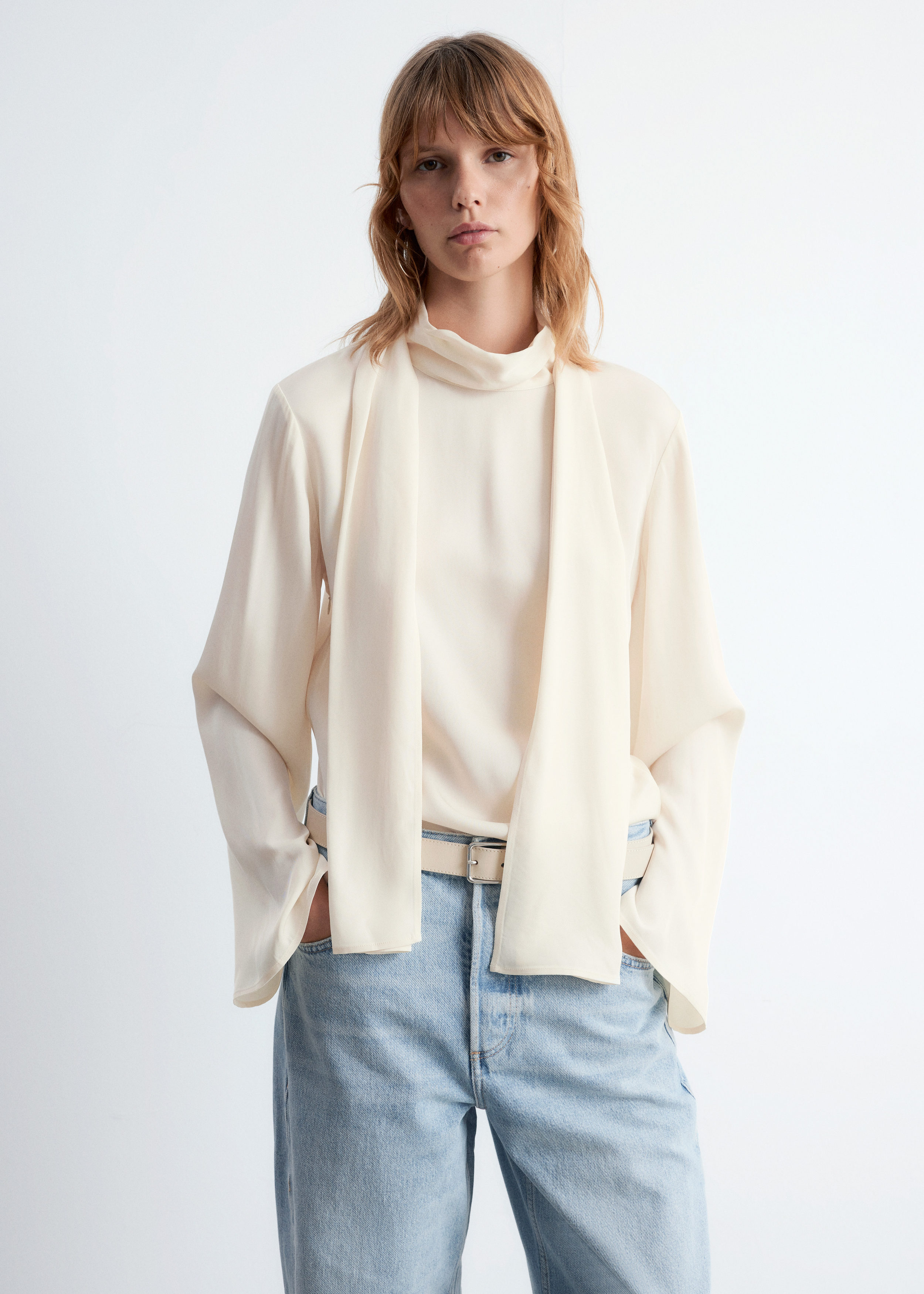 Scarf-Detail Satin Blouse