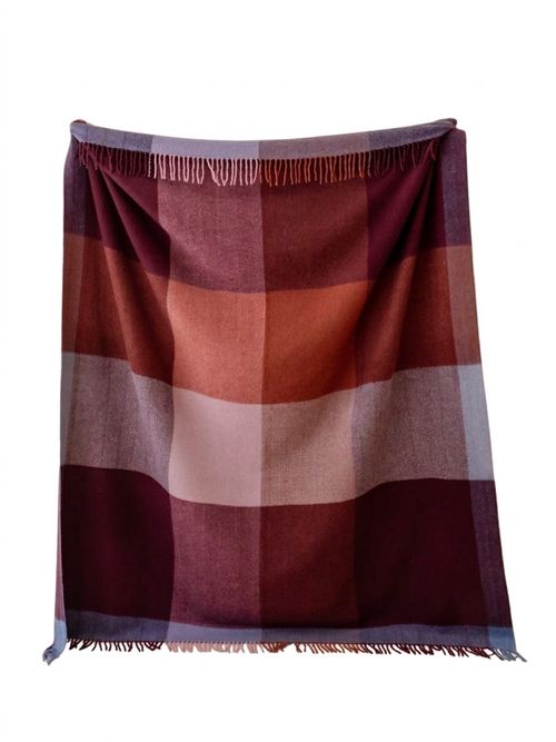 Recycled Wool Blanket in Berry Frame Check