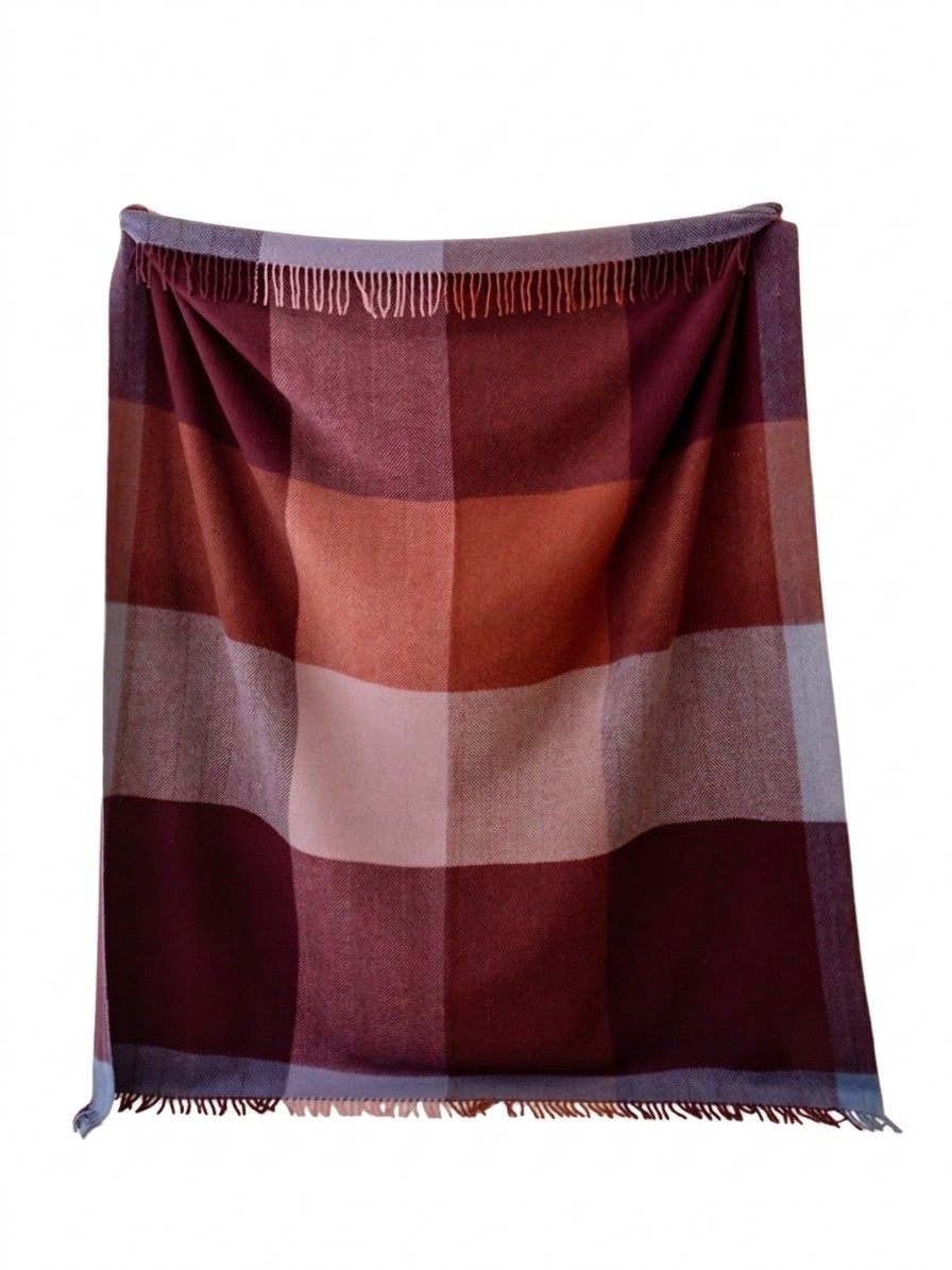 TBCo, Recycled Wool Blanket in Berry Frame Check