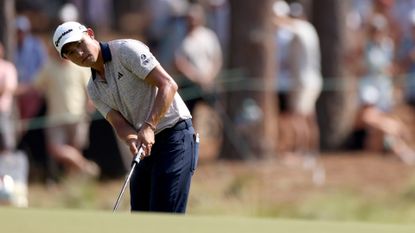 Collin Morikawa of the United States putts on the second green during the second round of the 124th U.S. Open at Pinehurst Resort on June 14, 2024 in Pinehurst, North Carolina.