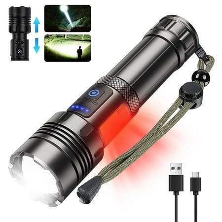 Led Flashlights, 90000 Lumens Zoomable 7 Modes Rechargeable Flash Light for Outdoor Home Hiking Camping Essentials