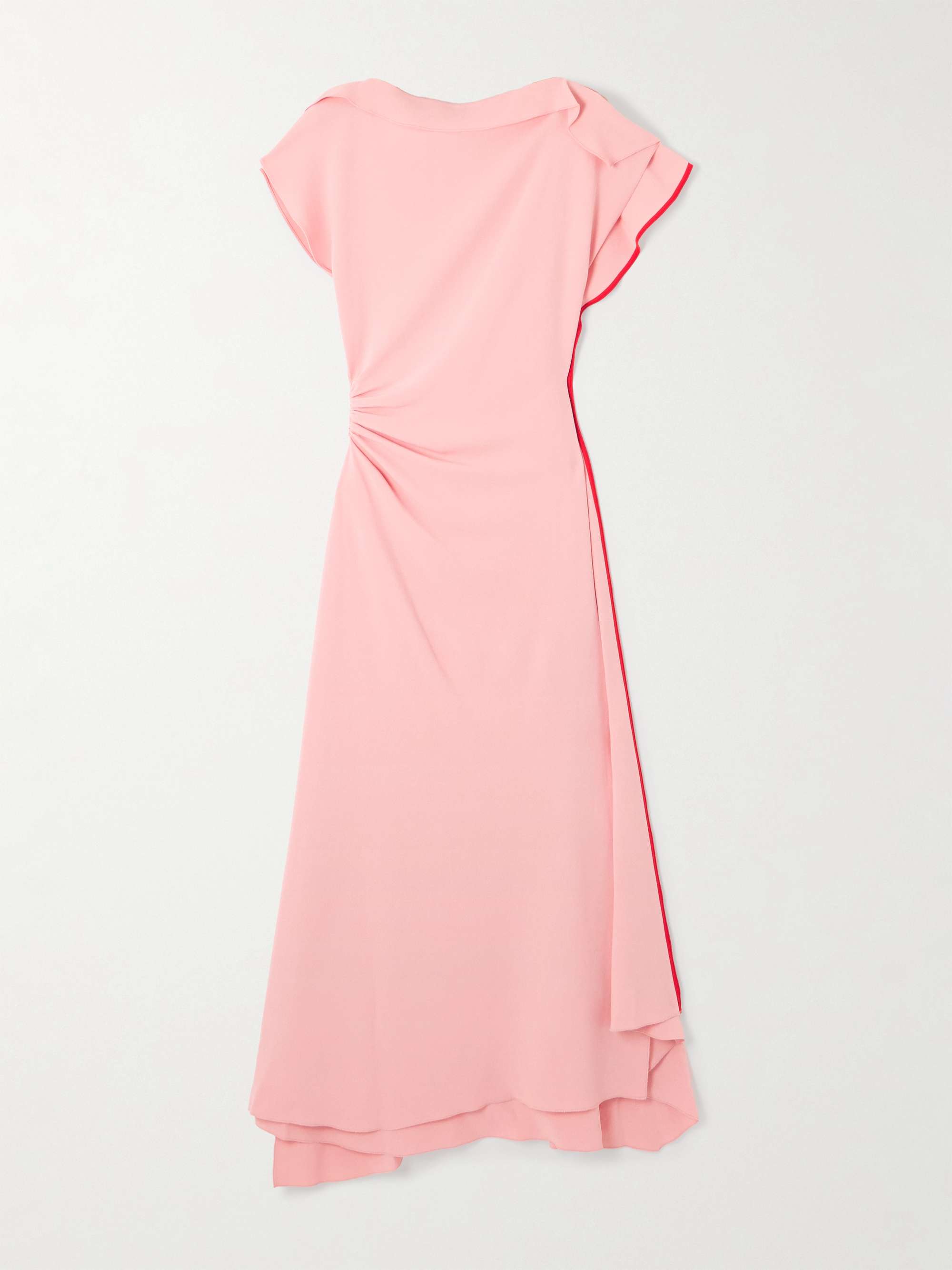 Asymmetric Ruffled Gathered Crepe Midi Dress