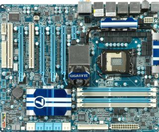 The P55A-UD7 comes with a PCI Express switch that distributes available PCIe 2.0 lanes across various slots.
