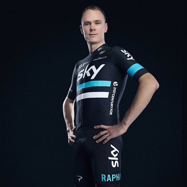 Chris Froome wears the new 2016 Team Sky racing kit
