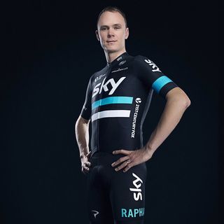 Chris Froome wears the new 2016 Team Sky racing kit