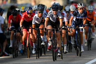 TRENTO ITALY SEPTEMBER 10 Hannah Ludwig of Germany leads the peloton during the 27th UEC Road Cycling European Championships 2021 U23 Womens Road Race a 808km race from from Trento to TrentoPiazza Duomo UECcycling on September 10 2021 in Trento Italy Photo by Justin SetterfieldGetty Images