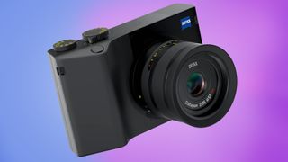 The Zeiss ZX1 camera on a blue and purple background