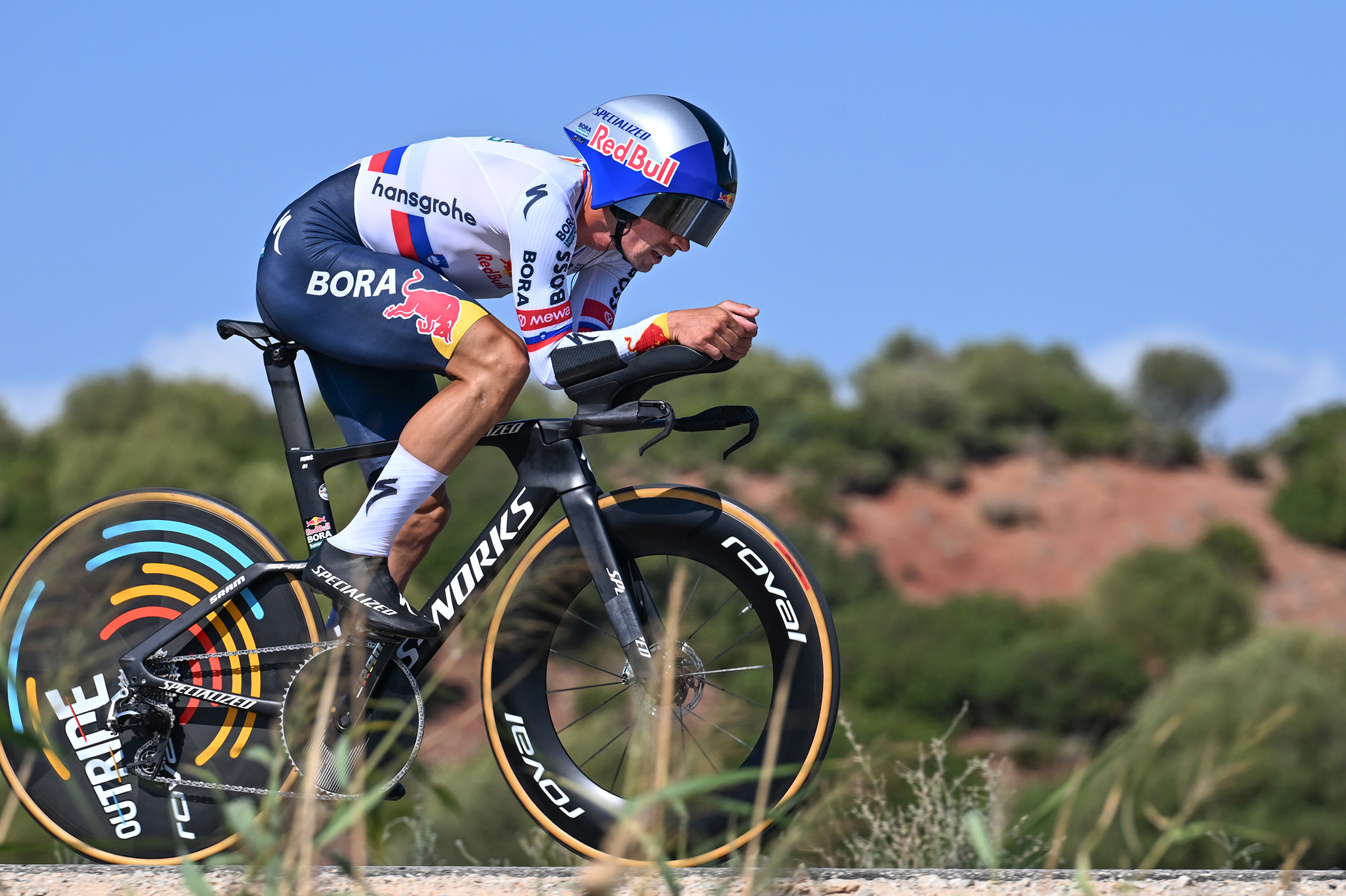 JEREZ DE LA FRONTERA, SPAIN - SEPTEMBER 10: Primoz Roglic of Slovenia and Team Red Bull - BORA - hansgrohe competes during the La Vuelta - 81st Tour of Spain 2026, Stage 18 a 32.1km individual time trial stage from El Puerto de Santa Maria to Jerez de la Frontera / #UCIWT / on September 10, 2026 in Jerez de la Frontera, Spain. (Photo by Tim de Waele/Getty Images)