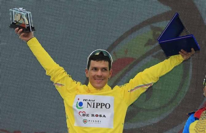 Julian Moreno Arredondo (Nippo - De Rosa) pulls on yellow for the second straight day