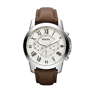 Fossil Men's Grant Quartz Stainless Steel and leather Dress Watch Color: Silver, Brown (Model: FS4735IE)