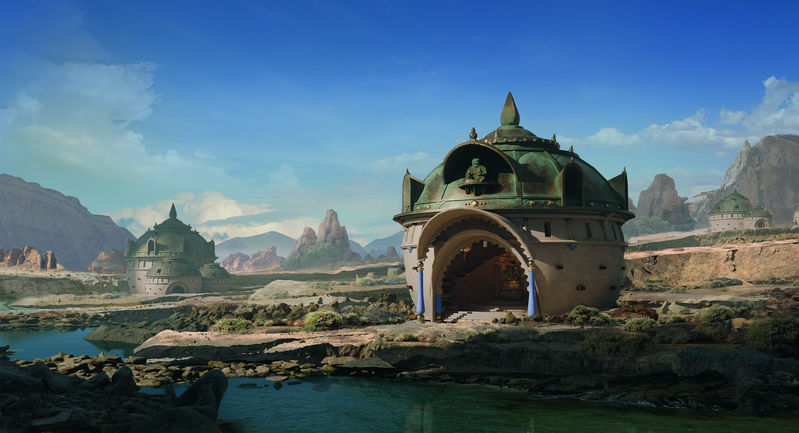 Paint believable environments; temple